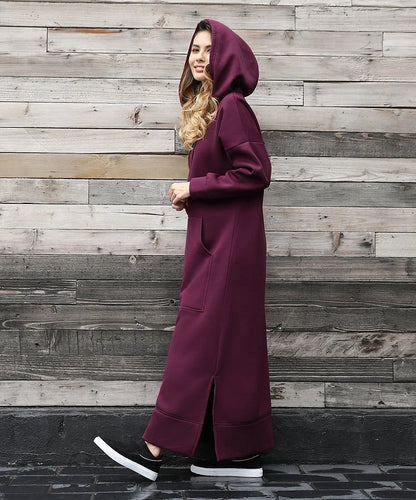 Women's Hoodie Midi Dress – Lace-Up Hem Hooded Sweatshirt Dress – Casual Loose Long Dress for Autumn & Winter