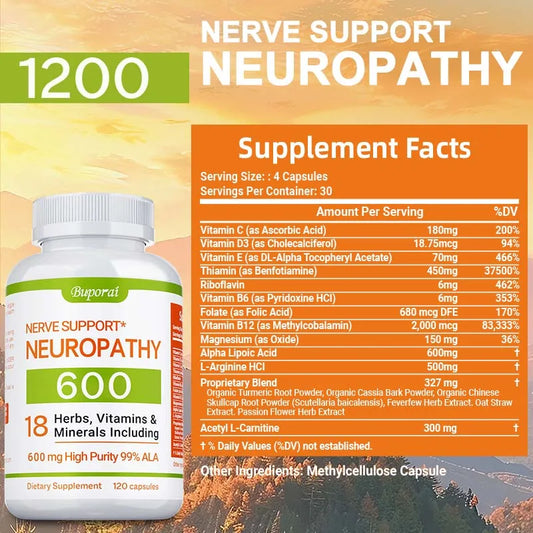 Neuropathy Support Supplement 18-in-1 with 1200mg Alpha Lipoic Acid – Nerve Pain Relief for Feet, Hands & Legs – Non-GMO