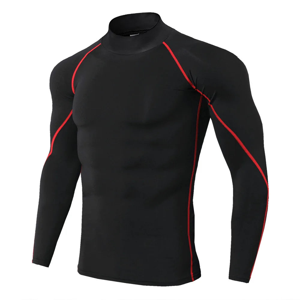 Men’s Long Sleeve Compression Rashguard – Quick-Dry Striped Running Shirt for Gym, Bodybuilding & Fitness – Sizes M–XXXL
