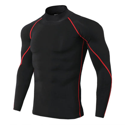 Men’s Long Sleeve Compression Rashguard – Quick-Dry Striped Running Shirt for Gym, Bodybuilding & Fitness – Sizes M–XXXL