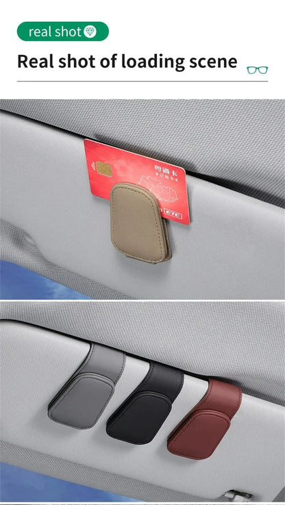 PU Leather Car Sun Visor Glasses Holder – Magnetic Clip for Sunglasses & Eyeglasses, 9 Colors