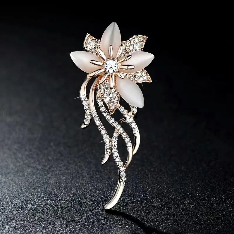 Luxury Zircon Flower Brooches | For Women | Floral Leaf Lapel Pins | Corsage Jewelry | Origin Zero