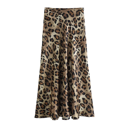 Women's Leopard Print Midi Skirt | High Waist, A-Line, Loose Fit