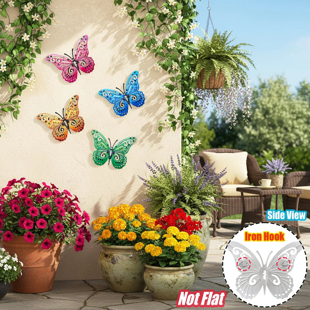 Metal Butterfly Wall Decor Iron Art Wall Sculpture Hanging for Outdoor Garden Patio Yard Porch Fence Wedding & Mother's Day Gift