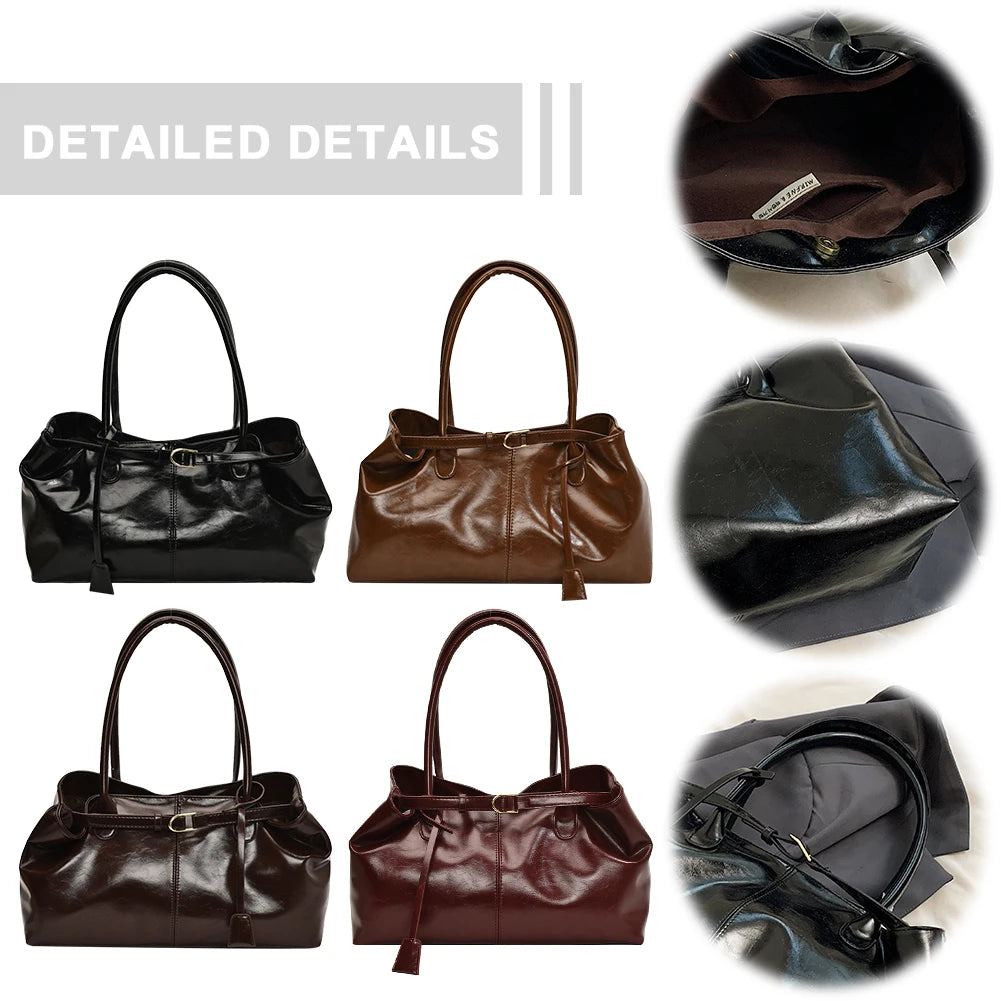 PU Leather Hobo Handbag Slouchy Top Handle Bag Fashion Work Bags Large Satchel Bag for Women Work Shopping Travel