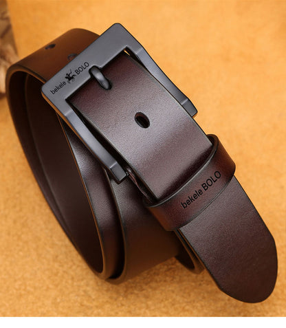 Men's Split Leather Belt with Alloy Buckle – Casual & Business Styles in Black & Brown