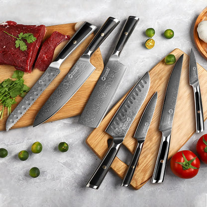 Sunnecko Damascus Chef's Knives 1-7PCS/Set High Carbon VG10 Steel Meat Cutting Knife Ultra Sharp Utility Slicing Kitchen Knife