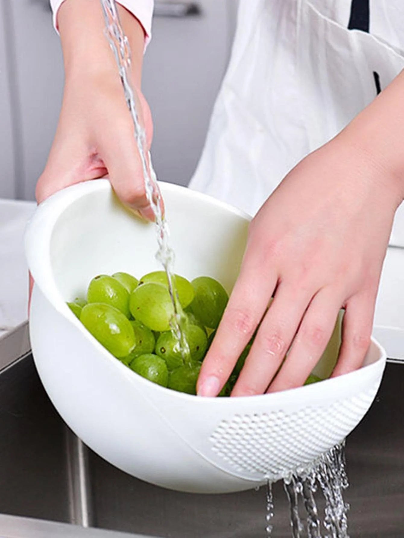 Kitchen Drain Basket Colander with Handle – Double-Layer Rice Washing Bowl, Fruit & Vegetable Strainer