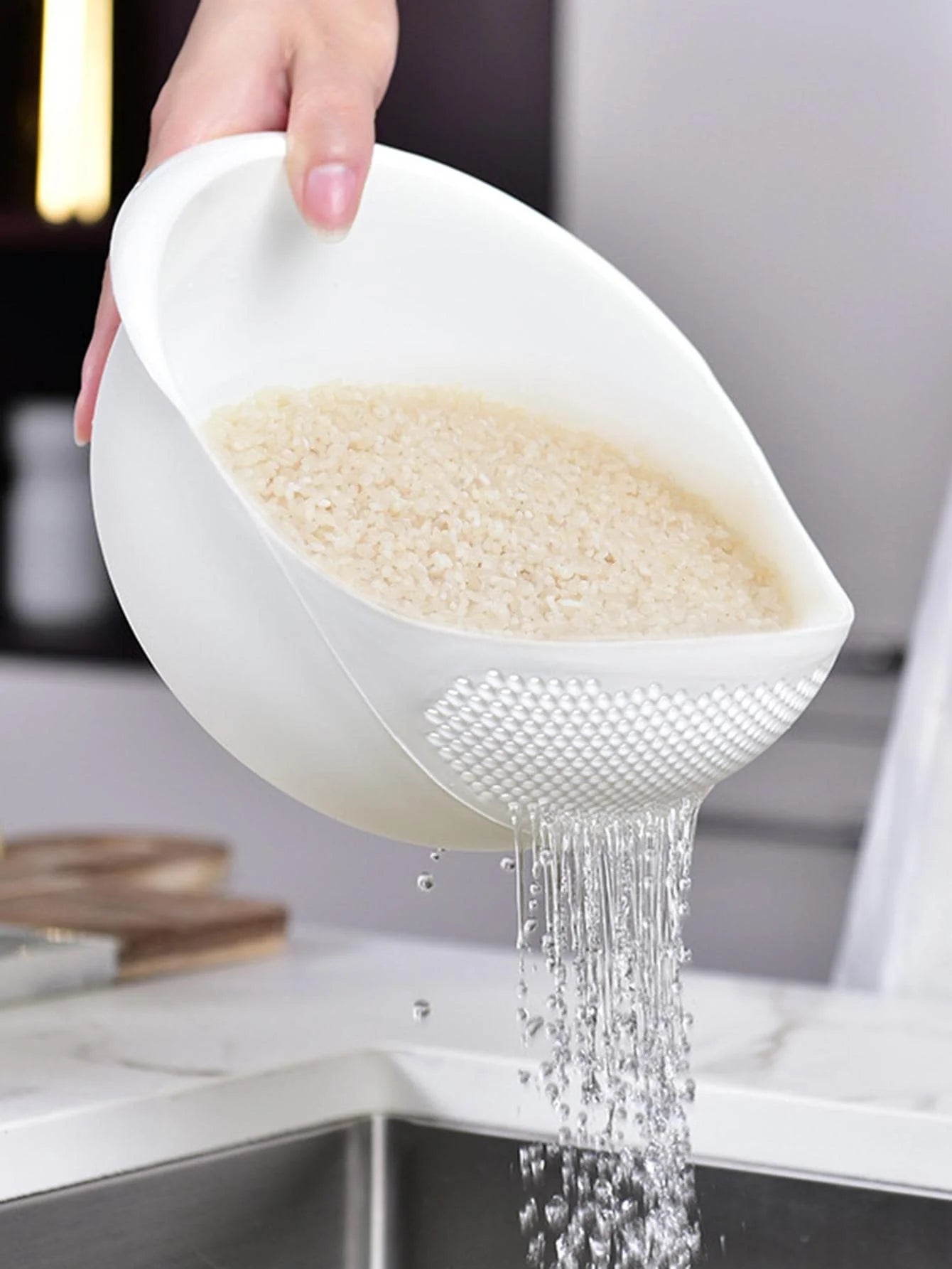 Kitchen Drain Basket Colander with Handle – Double-Layer Rice Washing Bowl, Fruit & Vegetable Strainer