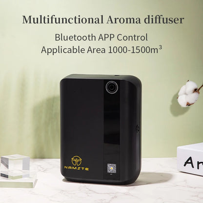 Multifunctional aroma diffuser with Bluetooth APP control on a light surface with a green background. | Origin Zero