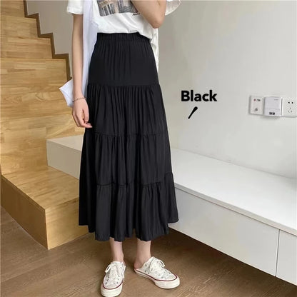 Women's Tiered A-Line Midi Skirt | Empire Waist, Patchwork, 4 Colors