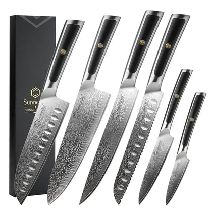 Sunnecko Damascus Chef's Knives 1-7PCS/Set High Carbon VG10 Steel Meat Cutting Knife Ultra Sharp Utility Slicing Kitchen Knife