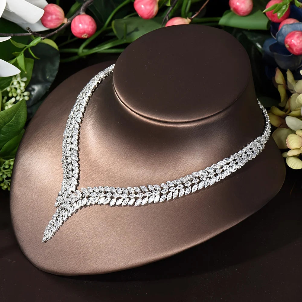 Cubic Zirconia 4-Piece Bridal Jewelry Set for Women – Necklace, Earrings, Ring & Bracelet