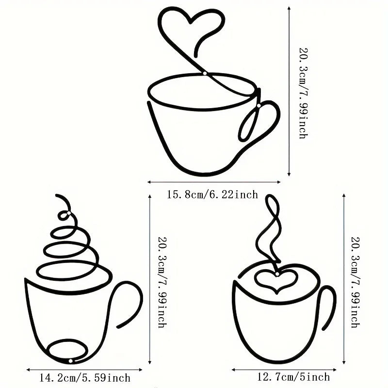 Iron Art Coffee Wall Hangings – Art Deco Metal Wall Decor for Coffee Shops, Cafes & Home Interiors