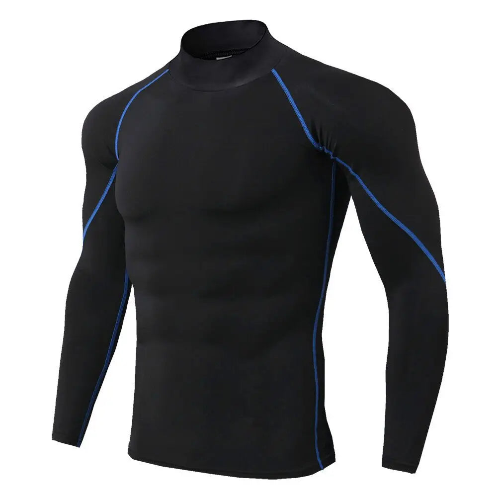 Men’s Long Sleeve Compression Rashguard – Quick-Dry Striped Running Shirt for Gym, Bodybuilding & Fitness – Sizes M–XXXL