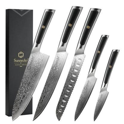 Sunnecko Damascus Chef's Knives 1-7PCS/Set High Carbon VG10 Steel Meat Cutting Knife Ultra Sharp Utility Slicing Kitchen Knife