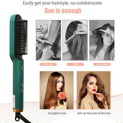 Ceramic Hair Straightener Brush – Professional Heated Straightening Comb, Fast Heat, LED Display, Wet & Dry Use