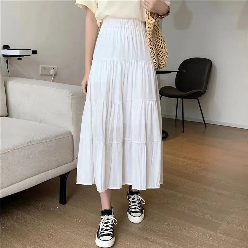 Women's Tiered A-Line Midi Skirt | Empire Waist, Patchwork, 4 Colors
