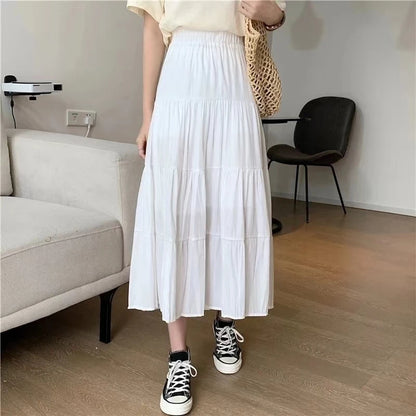 Women's Tiered A-Line Midi Skirt | Empire Waist, Patchwork, 4 Colors