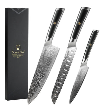 Sunnecko Damascus Chef's Knives 1-7PCS/Set High Carbon VG10 Steel Meat Cutting Knife Ultra Sharp Utility Slicing Kitchen Knife