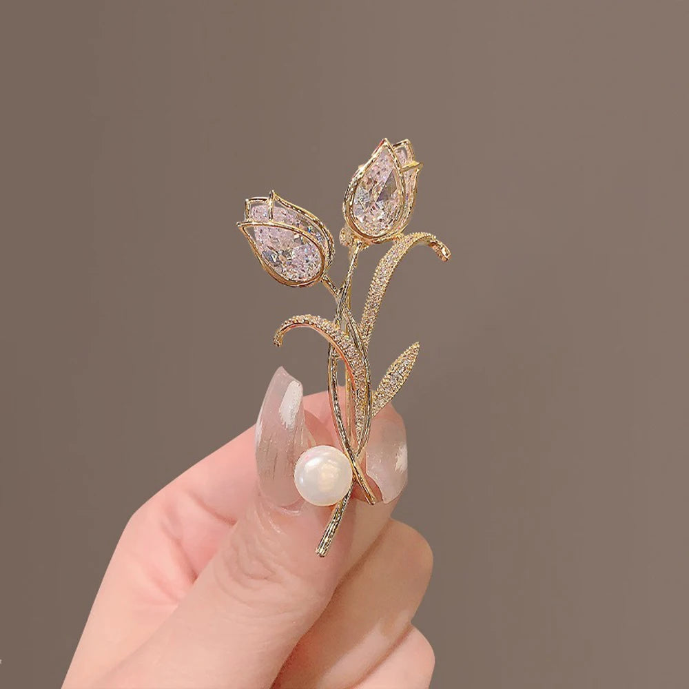 Luxury Zircon Flower Brooches | For Women | Floral Leaf Lapel Pins | Corsage Jewelry | Origin Zero