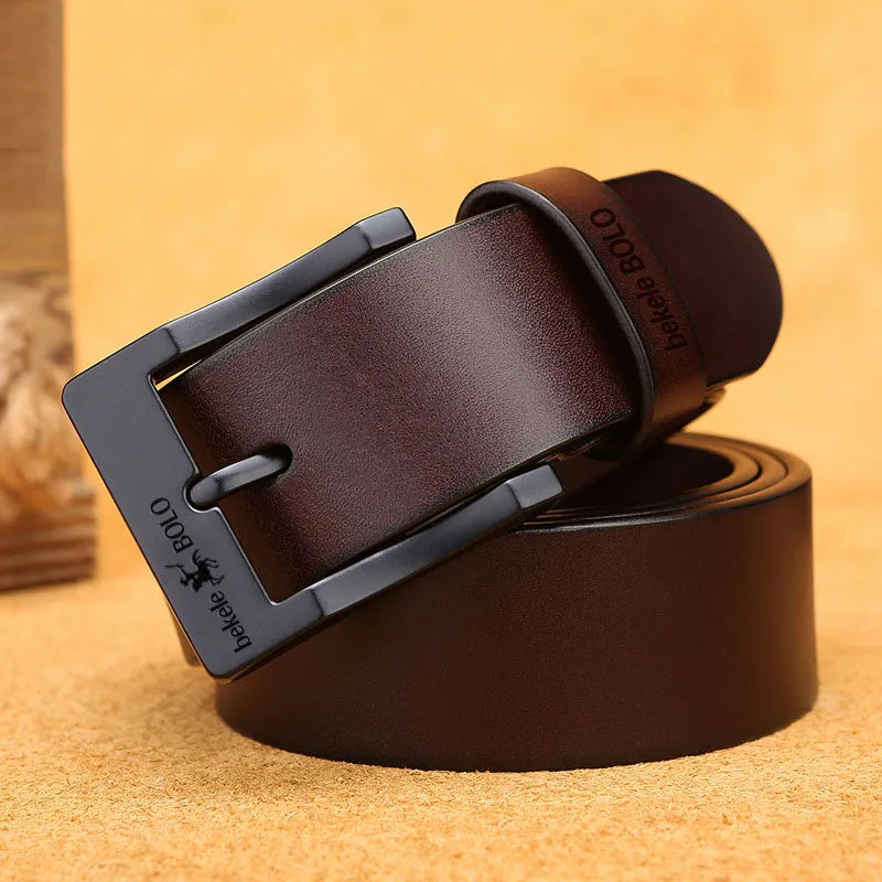 Men's Split Leather Belt with Alloy Buckle – Casual & Business Styles in Black & Brown
