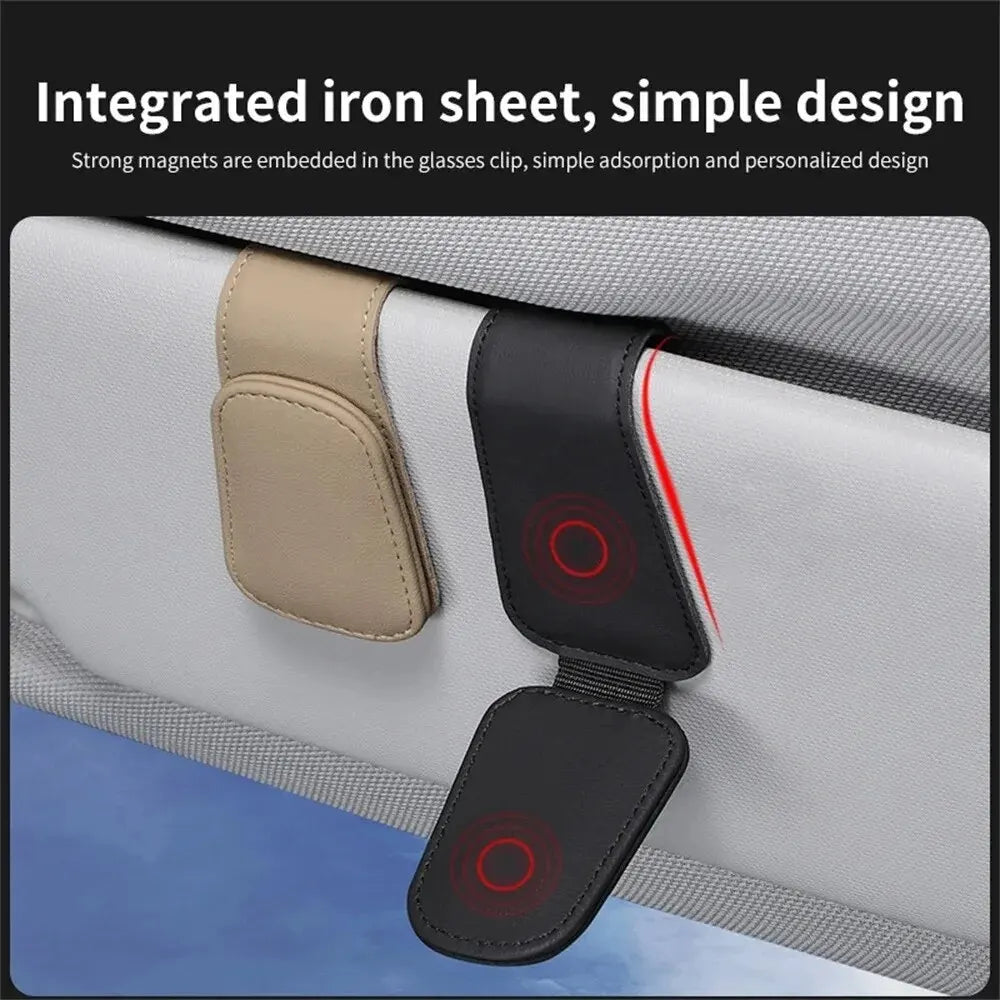 PU Leather Car Sun Visor Glasses Holder – Magnetic Clip for Sunglasses & Eyeglasses, 9 Colors