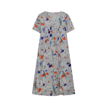 2024 Spring/Summer Women's Elegant Large Swing Skirt With Round Neck Printed Short Sleeved Dress