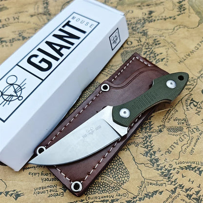 GiantMouse GMF3 Fixed Blade Knife Satin Drop Point Blade with Leather Sheath | Origin Zero