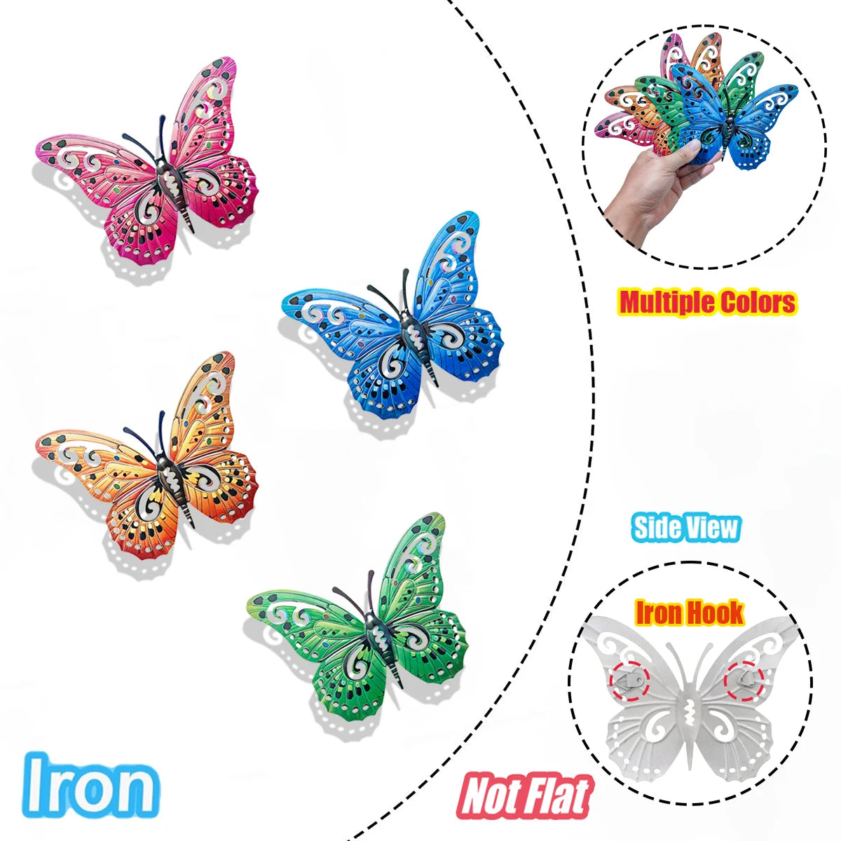 Metal Butterfly Wall Decor Iron Art Wall Sculpture Hanging for Outdoor Garden Patio Yard Porch Fence Wedding & Mother's Day Gift
