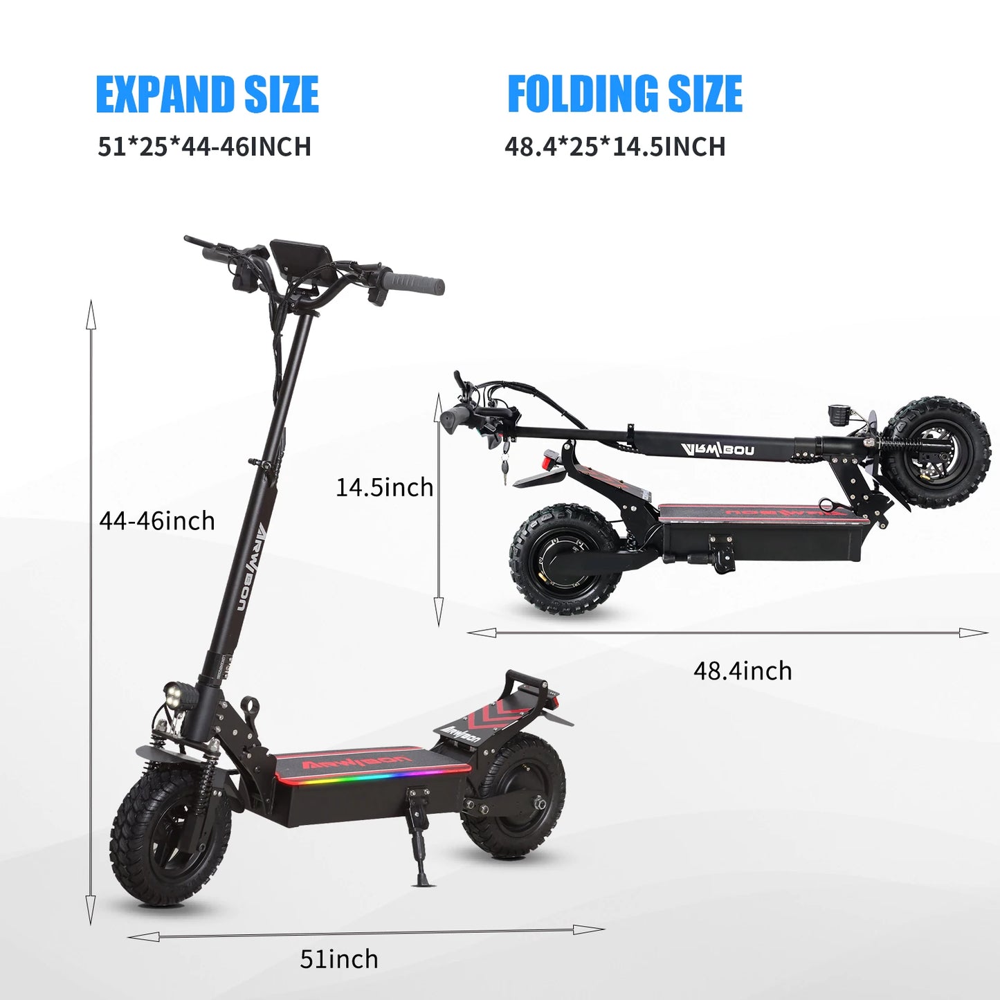 Arwibon Q30 Adult Electric Scooter 2500W Motor Top Speed 30MPH, 48V13/16AH, 11 Inch Off-Road Tires Sport Folding EScooter