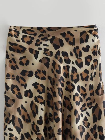 Women's Leopard Print Midi Skirt | High Waist, A-Line, Loose Fit