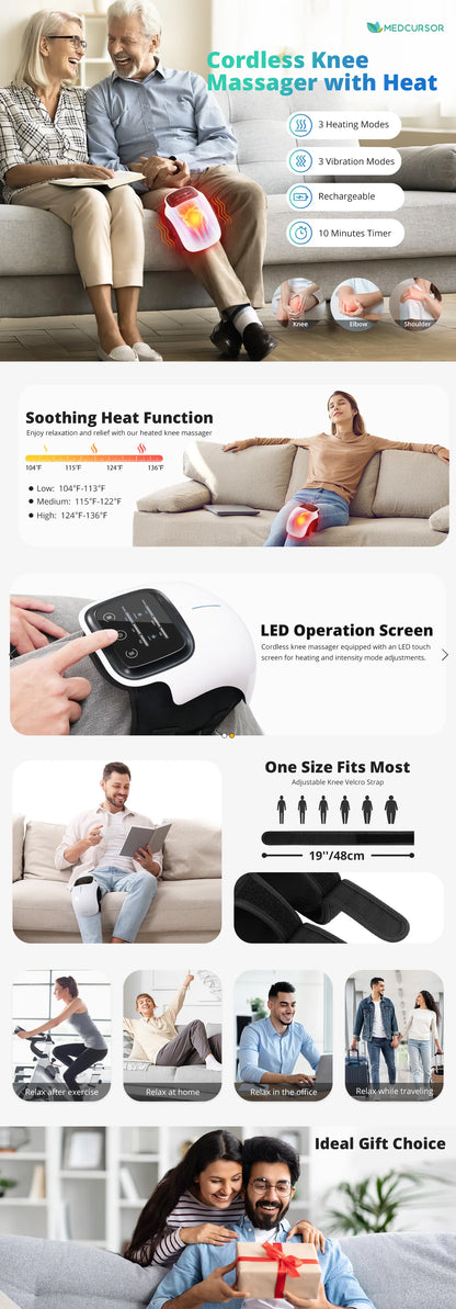 Medcursor Heated Knee Massager | 3 Heat Levels, Cordless, Vibration | Origin Zero