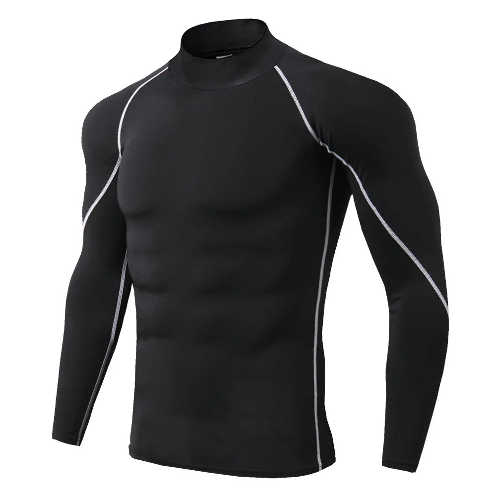 Men’s Long Sleeve Compression Rashguard – Quick-Dry Striped Running Shirt for Gym, Bodybuilding & Fitness – Sizes M–XXXL