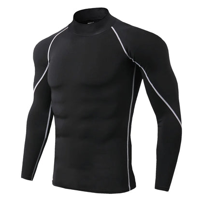 Men’s Long Sleeve Compression Rashguard – Quick-Dry Striped Running Shirt for Gym, Bodybuilding & Fitness – Sizes M–XXXL