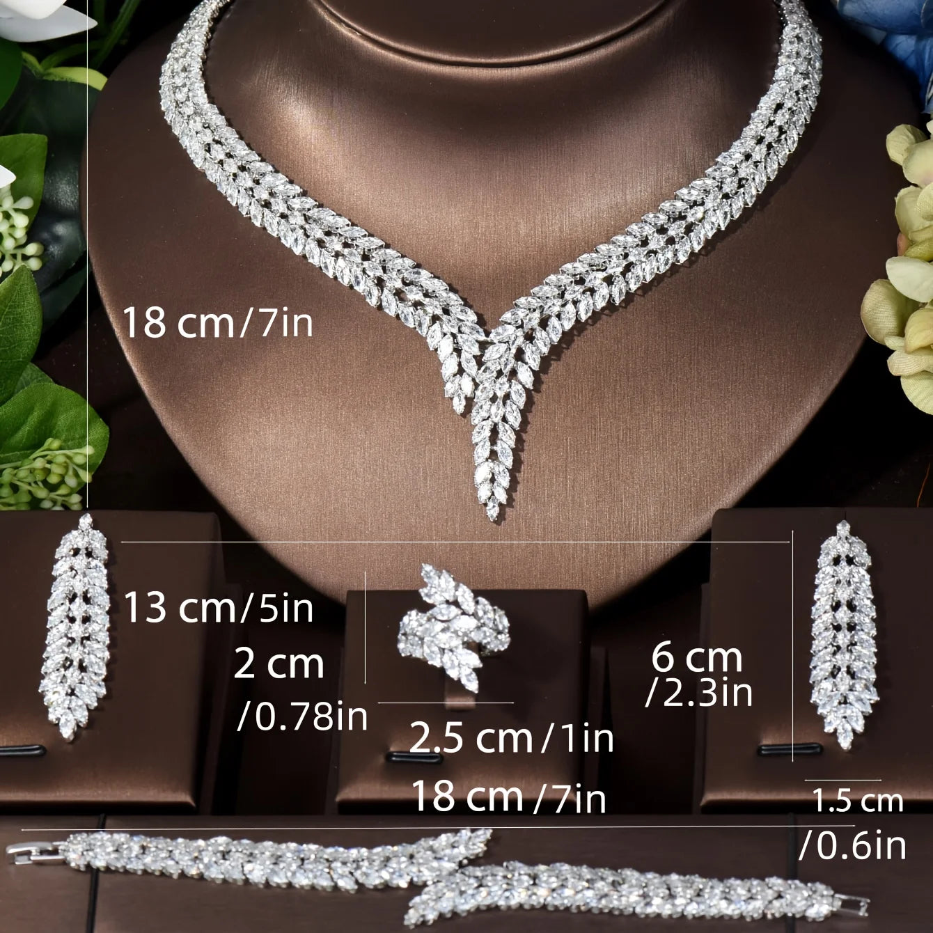 Cubic Zirconia 4-Piece Bridal Jewelry Set for Women – Necklace, Earrings, Ring & Bracelet