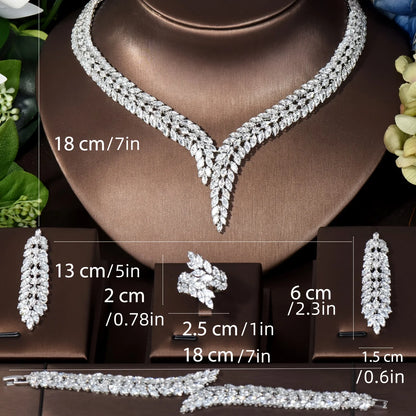 Cubic Zirconia 4-Piece Bridal Jewelry Set for Women – Necklace, Earrings, Ring & Bracelet