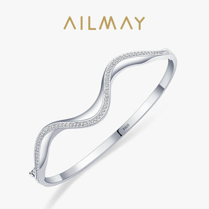 925 Sterling Silver Wave Bracelet | Clear Zircon, Wedding & Engagement Jewelry | Origin Zero