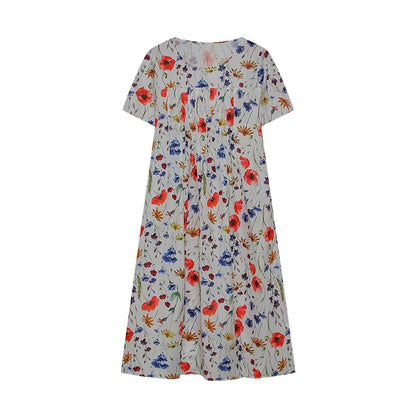 2024 Spring/Summer Women's Elegant Large Swing Skirt With Round Neck Printed Short Sleeved Dress