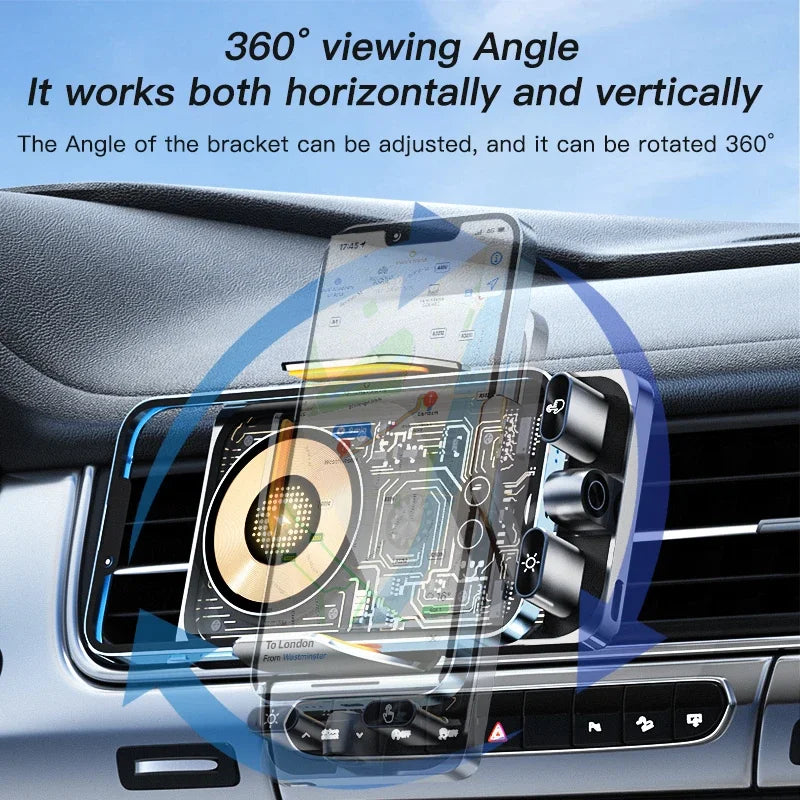 Wireless Car Phone Holder with 66W Fast Charging – Auto-Clamping, Dashboard & Vent Mount