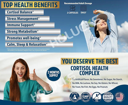 Premium Cortisol Capsules, Support Balances Hormones, Reduces Hot Flashes & Promotes Restful Sleep, Non-GMO