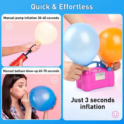 Double Nozzle Electric Balloon Inflation Pump, 600W Portable Balloon Pump