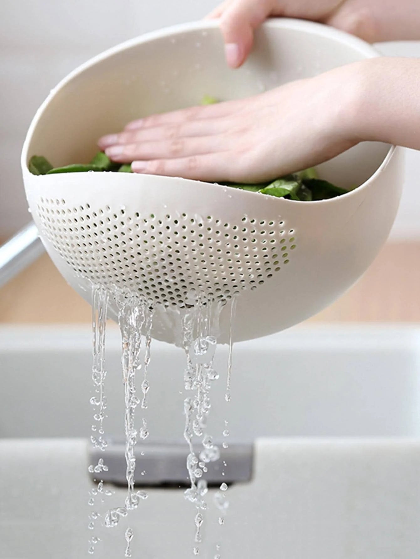 Kitchen Drain Basket Colander with Handle – Double-Layer Rice Washing Bowl, Fruit & Vegetable Strainer