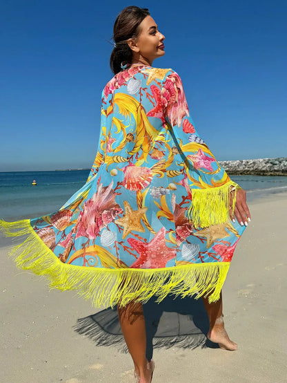 Women's Swimsuit & Beach Cover-Up Set Women's Swimsuit Set - Tassel Drape Premium Feel - 3-Piece Beach Cover-Up