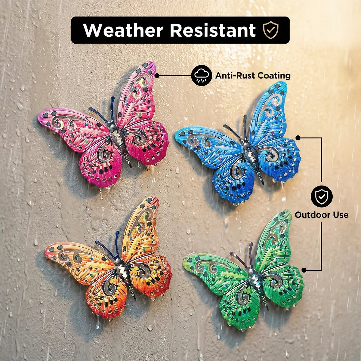 Metal Butterfly Wall Decor Iron Art Wall Sculpture Hanging for Outdoor Garden Patio Yard Porch Fence Wedding & Mother's Day Gift