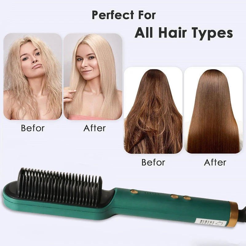 Ceramic Hair Straightener Brush – Professional Heated Straightening Comb, Fast Heat, LED Display, Wet & Dry Use