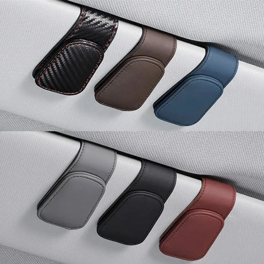 PU Leather Car Sun Visor Glasses Holder – Magnetic Clip for Sunglasses & Eyeglasses, 9 Colors