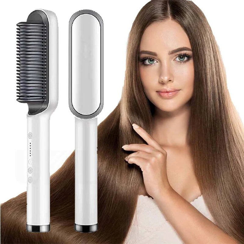 Ceramic Hair Straightener Brush – Professional Heated Straightening Comb, Fast Heat, LED Display, Wet & Dry Use