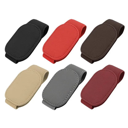 PU Leather Car Sun Visor Glasses Holder – Magnetic Clip for Sunglasses & Eyeglasses, 9 Colors