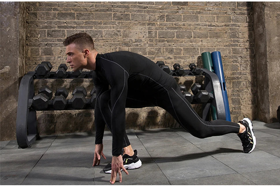 Men’s Long Sleeve Compression Rashguard – Quick-Dry Striped Running Shirt for Gym, Bodybuilding & Fitness – Sizes M–XXXL